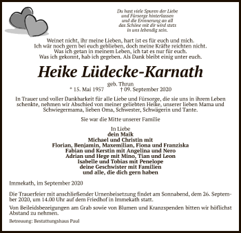 Traueranzeige von Heike Lüdecke-Karnath von UEL