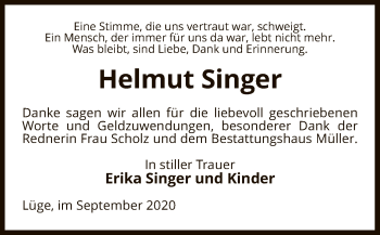 Traueranzeige von Helmut Singer von UEL