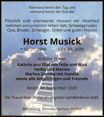 Traueranzeige von Horst Musick von UEL