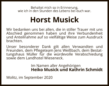 Traueranzeige von Horst Musick von UEL