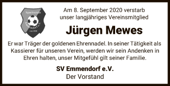 Traueranzeige von Jürgen Mewes von UEL