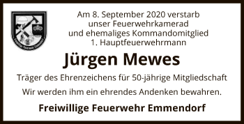 Traueranzeige von Jürgen Mewes von UEL