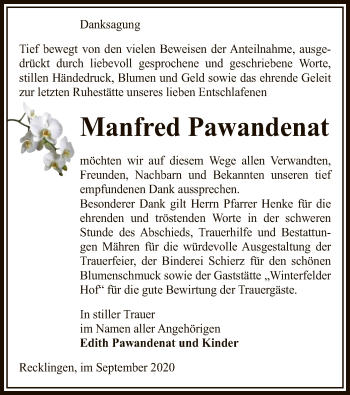 Traueranzeige von Manfred Pawandenat von UEL