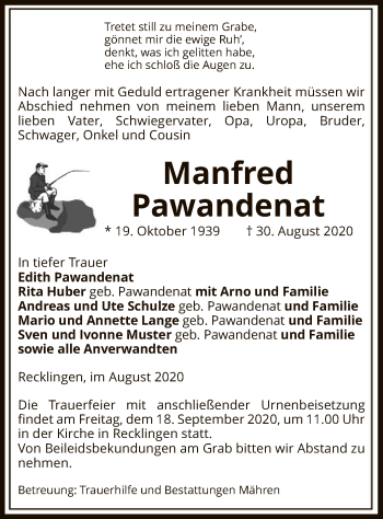 Traueranzeige von Manfred Pawandenat von UEL