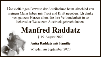 Traueranzeige von Manfred Raddatz von UEL