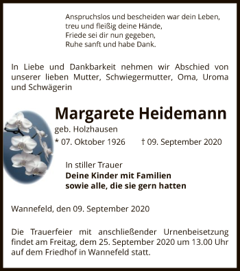 Traueranzeige von Margarete Heidemann von UEL