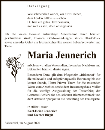 Traueranzeige von Maria Jennerich von UEL