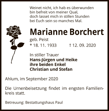 Traueranzeige von Marianne Borchert von UEL