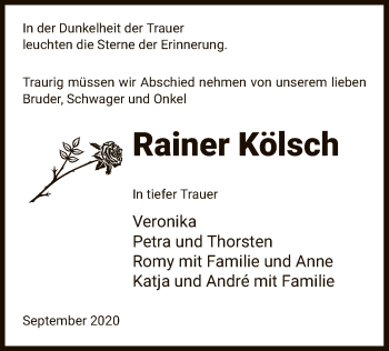 Traueranzeige von Rainer Kölsch von UEL