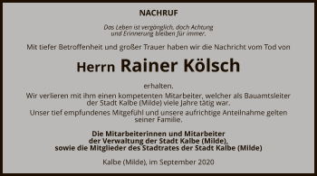 Traueranzeige von Rainer Kölsch von UEL