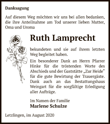 Traueranzeige von Ruth Lamprecht von UEL