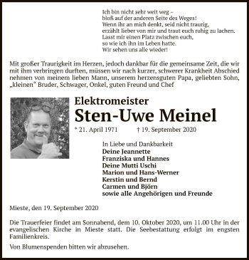 Traueranzeige von Sten-Uwe Meinel von UEL