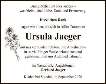 Traueranzeige von Ursula Jaeger von UEL