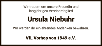 Traueranzeige von Ursula Niebuhr von UEL