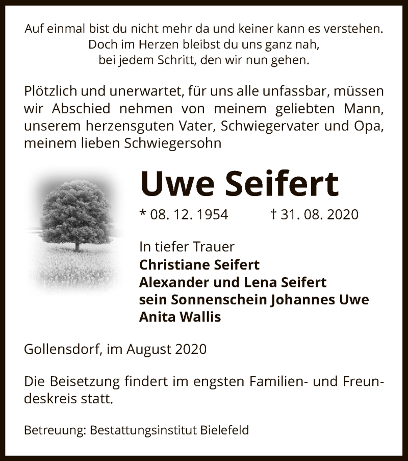  Traueranzeige für Uwe Seifert vom 03.09.2020 aus UEL