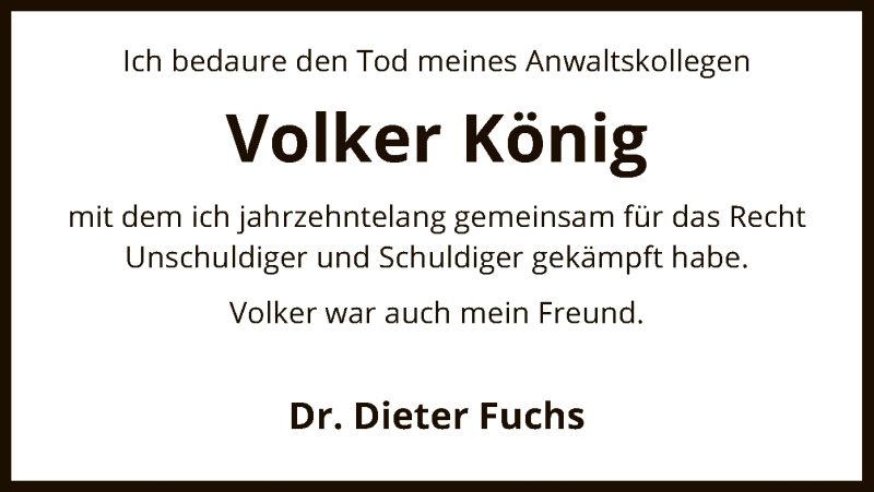  Traueranzeige für Volker König vom 15.09.2020 aus UEL