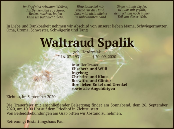 Traueranzeige von Waltraud Spalik von UEL