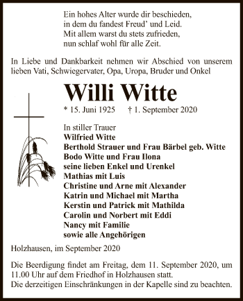 Traueranzeige von Willi Witte von UEL