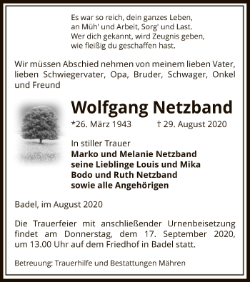 Traueranzeige von Wolfgang Netzband von UEL