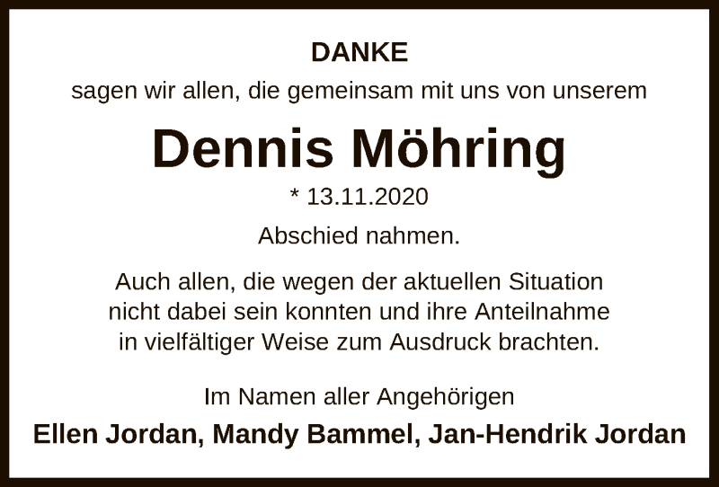  Traueranzeige für Dennis Möhring vom 12.01.2021 aus UEL