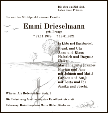 Traueranzeige von Emmi Drieselmann von UEL