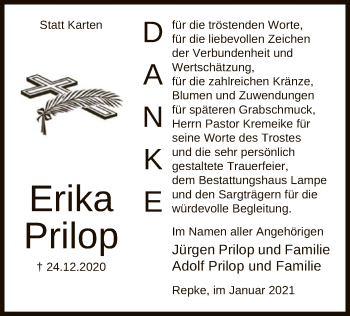 Traueranzeige von Erika Prilop von UEL