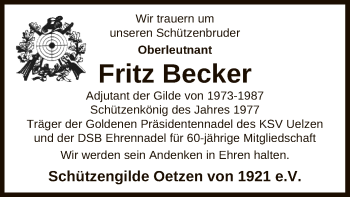 Traueranzeige von Fritz Becker von UEL