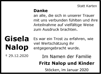 Traueranzeige von Gisela Nalop von UEL