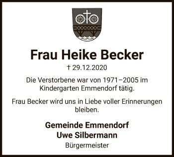 Traueranzeige von Heike Becker von UEL