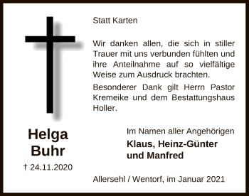 Traueranzeige von Helga Buhr von UEL