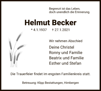 Traueranzeige von Helmut Becker von UEL