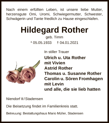 Traueranzeige von Hildegard Rother von UEL