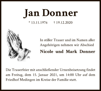 Traueranzeige von Jan Donner von UEL