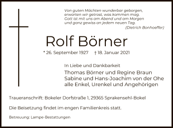 Traueranzeige von Rolf Börner von UEL