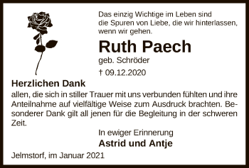 Traueranzeige von Ruth Paech von UEL