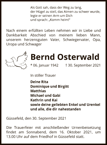 Traueranzeige von Bernd Osterwald von UEL