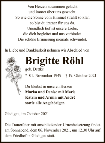 Traueranzeige von Brigitte Röhl von UEL