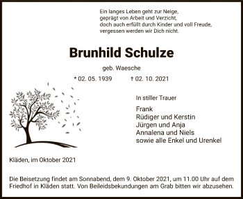 Traueranzeige von Brunhild Schulze von UEL