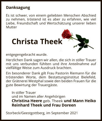 Traueranzeige von Christa Theek von UEL