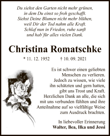 Traueranzeige von Christina Romatschke von UEL