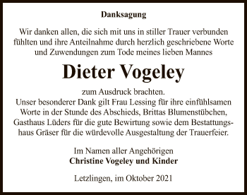 Traueranzeige von Dieter Vogeley von UEL