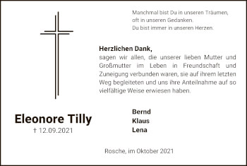 Traueranzeige von Eleonore Tilly von UEL