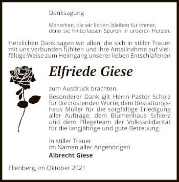 Traueranzeige von Elfriede Giese von UEL