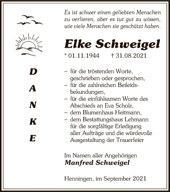 Traueranzeige von Elke Schweigel von UEL