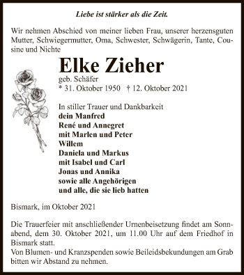 Traueranzeige von Elke Zieher von UEL