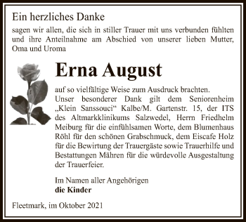 Traueranzeige von Erna August von UEL