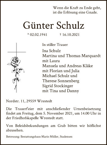 Traueranzeige von Günter Schulz von UEL