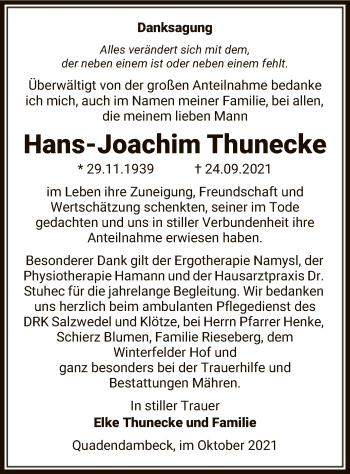 Traueranzeige von Hans-Joachim Thunecke von UEL