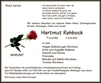 Traueranzeige von Hartmut  Rehbock   von UEL