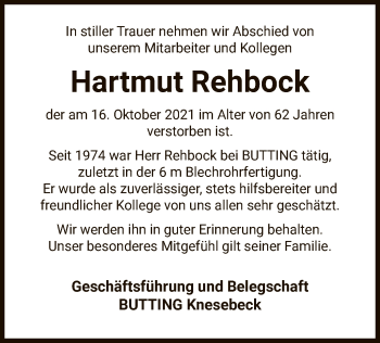 Traueranzeige von Hartmut  Rehbock   von UEL